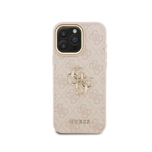 Guess Funda Para Iphone 16 Pro Max – Carcasa De Polipiel Rosa Con Logo Clásico Dorado, Diseño Elegante Y Ajuste Preciso
