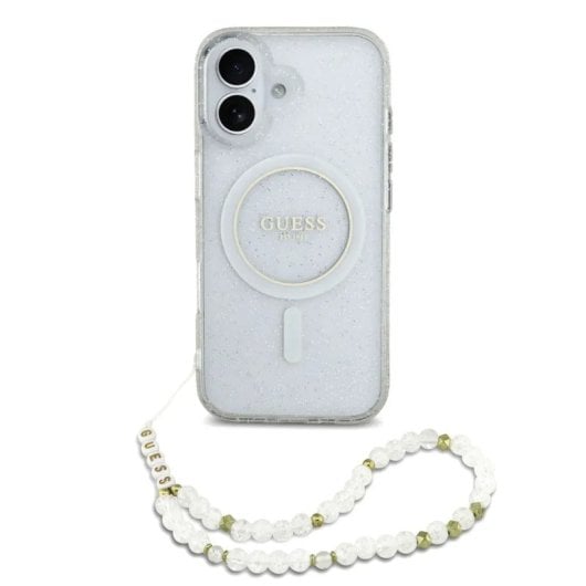 Guess Funda Para Iphone 17 – Carcasa Transparente Con Magsafe Con Brillo Y Correa De Perlas, Diseño Elegante Y Ajuste Preciso