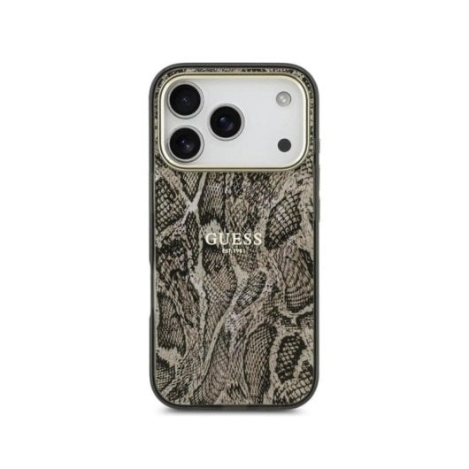 Funda für Handy Guess PC+TPU Braun Python-Design MagSafe für iPhone 17 Pro