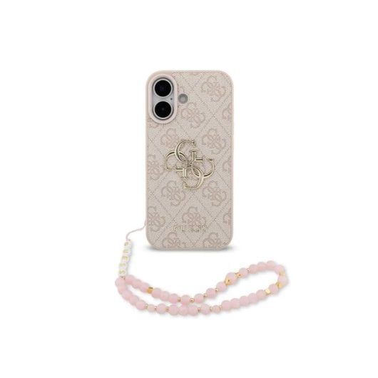 Guess Funda Para Iphone 17 – Carcasa De Polipiel Rosa Con Logo 4g Clásico Y Correa De Perlas, Diseño Elegante Y Ajuste Preciso