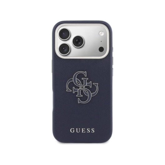 Guess Funda Para Iphone 17 Pro – Carcasa Efecto Piel Azul Con Logo Guess, Diseño Elegante Y Ajuste Preciso