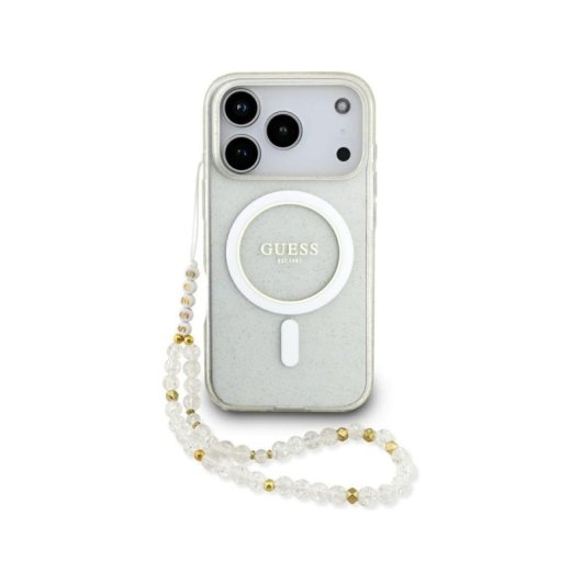 Guess Funda Para Iphone 17 Pro – Carcasa Transparente Con Magsafe Con Brillo Y Correa De Perlas, Diseño Elegante Y Ajuste Preciso