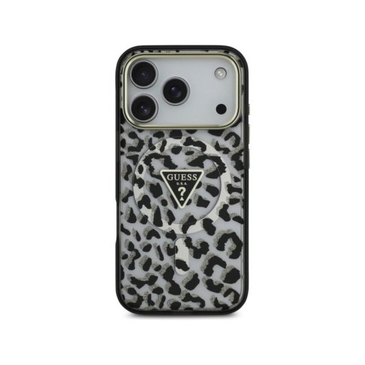 Guess Funda Para Iphone 17 Pro – Carcasa Pc+tpu Con Magsafe Leopardo Negra Con Brillos, Diseño Elegante Y Ajuste Preciso