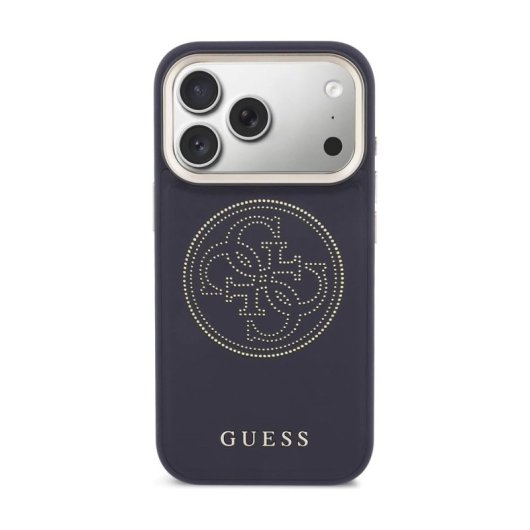 Custodia per smartphone Guess Effetto Pelle Blu Logo Elegante per iPhone 17 Pro Max