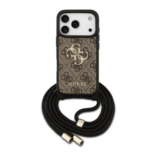 Funda pour mobile Guess PU Marron Logo 4G avec cordon pour iPhone 17 Pro