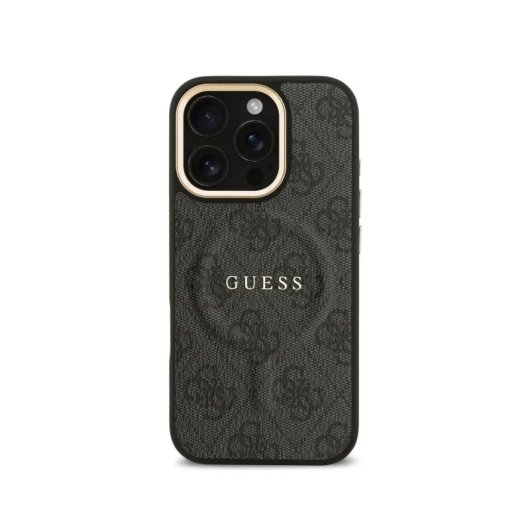Guess Funda Para Iphone 16 Pro – Carcasa De Polipiel Negra Con Logo Clásico Y Magsafe, Diseño Elegante Y Ajuste Preciso