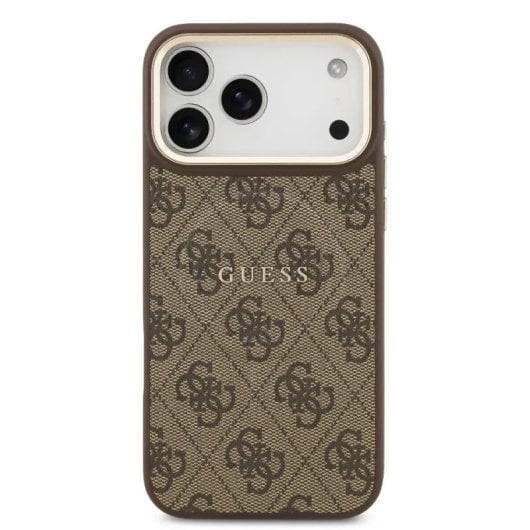 Guess Funda Para Iphone 17 Pro Max – Carcasa De Polipiel Marrón Con Magsafe Y Logo Clásico, Diseño Elegante Y Ajuste Preciso