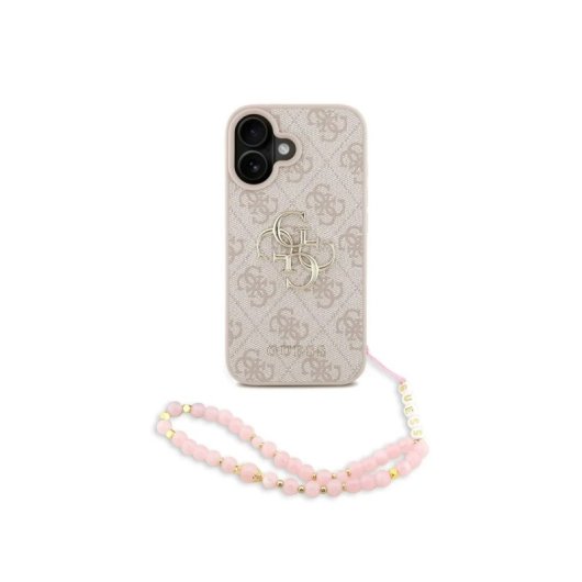 Funda para móvel Guess Polipiel Rosa com Logo 4G Clássico e Correia de Pérolas para iPhone 16