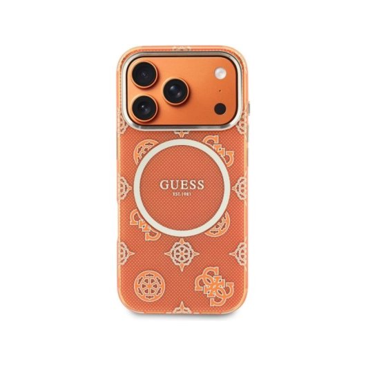 Guess Funda Para Iphone 17 Pro – Carcasa Rígida Naranja Multilogo Guess, Protección Segura Y Ajuste Preciso