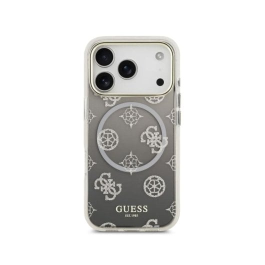 Guess Funda Para Iphone 17 Pro – Carcasa Pc+tpu Con Magsafe Peonía Negra Con Brillos, Diseño Elegante Y Ajuste Preciso