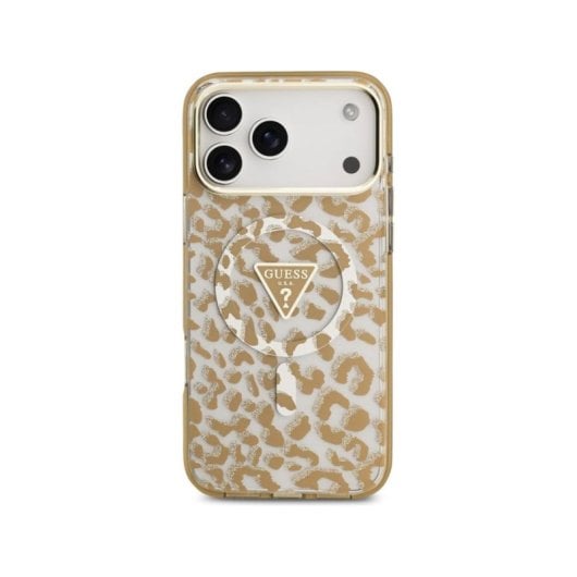 Guess Funda Para Iphone 17 Pro – Carcasa Pc+tpu Con Magsafe Leopardo Marrón Con Brillos, Diseño Elegante Y Ajuste Preciso