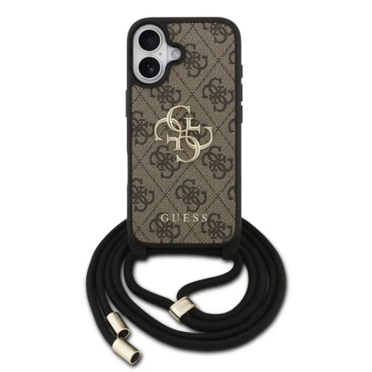Guess Funda Para Iphone 17 – Carcasa De Pu Marrón Con Logo 4g Y Correa Con Cordón, Diseño Práctico Y Ajuste Preciso