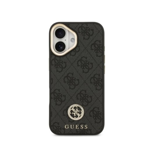 Guess Funda Para Iphone 16 – Carcasa Con Magsafe Negra Con Logo 4g De Strass Y Correa Ancha, Diseño Elegante Y Ajuste Preciso