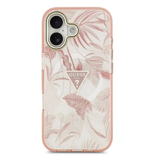 Guess Funda Para Iphone 17 – Carcasa Pc+tpu Con Magsafe Estampado Selvático Rosa, Diseño Elegante Y Ajuste Preciso
