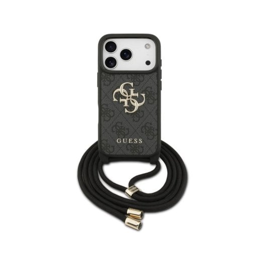 Funda pour mobile Guess PU Noir Logo 4G avec cordon pour iPhone 17 Pro