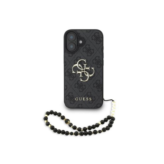 Funda para móvel Guess Polipiel Preta Logo 4G Clássico com Correia de Pérolas para iPhone 16
