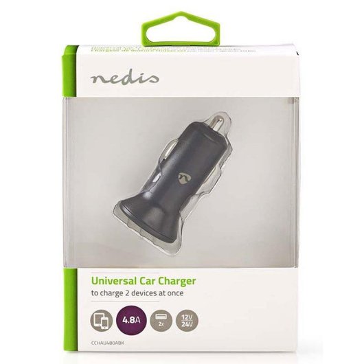 Cargador para coche Nedis CCHAU480ABK Negro con 2 puertos USB-A