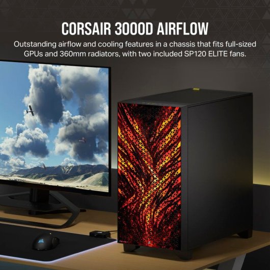 Corsair 3000D AIRFLOW Cristal Templado USB 3.0 Negra Fire Edition By PcCom