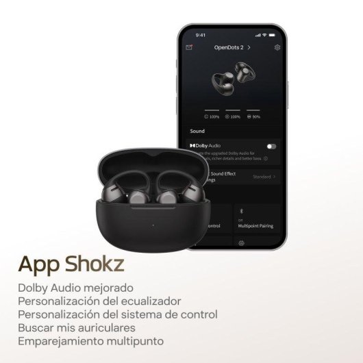 Casque Shokz OpenDots 2 sans fil Bluetooth Open Ear avec micro et charge sans fil noir