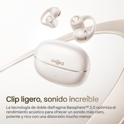 Auriculares Shokz OpenDots 2 sans fil Bluetooth, son Dolby amélioré, blanc perle