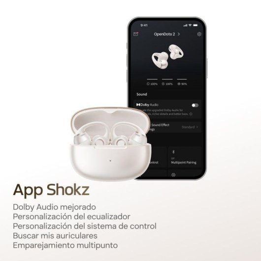 Auriculares Shokz OpenDots 2 sans fil Bluetooth, son Dolby amélioré, blanc perle
