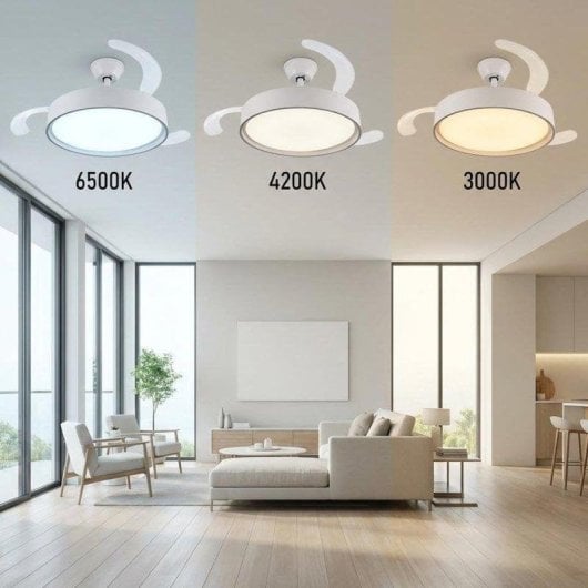 Ventoinha de Teto com Luz Klack OMFSD-2327 30W 106cm 6 Velocidades Pás Retráteis Comando