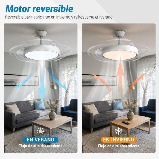 Ventoinha de Teto com Luz Klack OMFSD-2327 30W 106cm 6 Velocidades Pás Retráteis Comando