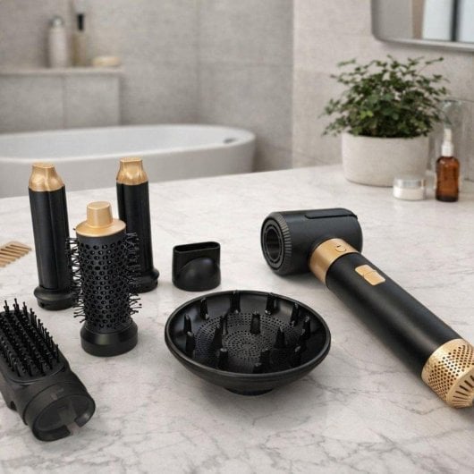 Secador de Cabelo Multifuncional Klack 7 em 1 Tecnologia Coanda Acessórios Preto