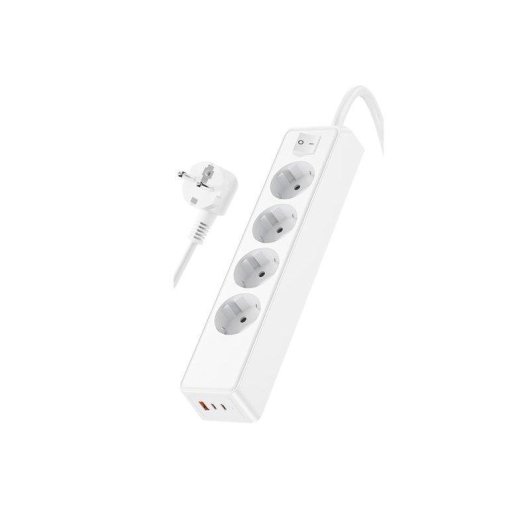 Regleta Klack 4 Enchufes Schuko 3 USB-A y USB-C Protección 1050J Cable 1,5m