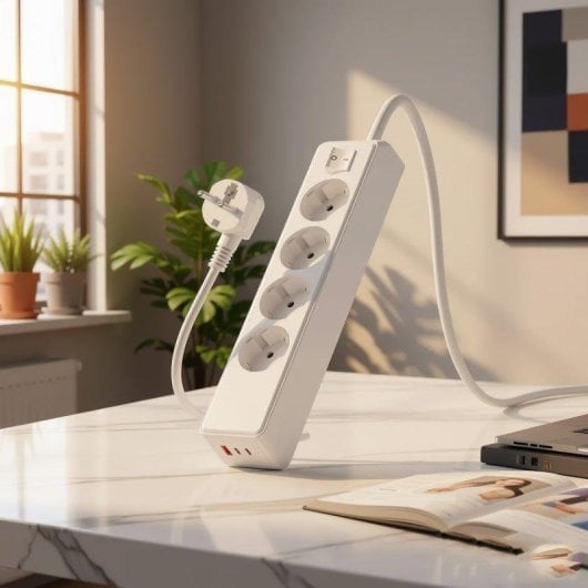 Regleta Klack 4 Enchufes Schuko 3 USB-A y USB-C Protección 1050J Cable 1,5m