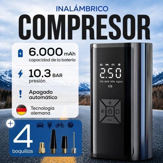 Compresor de Aire Portátil Klack Inalámbrico 6000 mAh 10,3 Bar