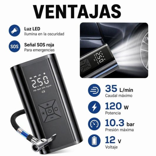 Compresor de Aire Portátil Klack Inalámbrico 6000 mAh 10,3 Bar