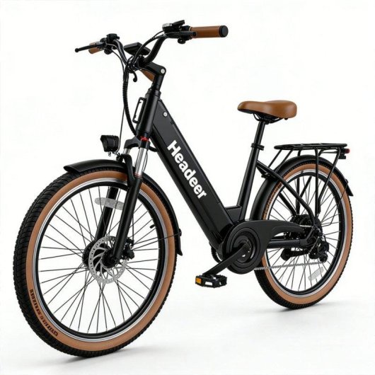 Bicicleta Eléctrica Headeer BD26195 Motor 350W Batería 48V 26" Frenos Disco Negro