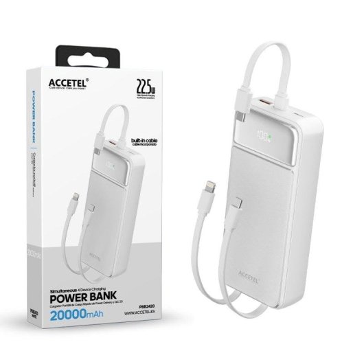 Bateria Externa Accetel Carga Rápida 20000mAh 22.5W PD+QC3.0 Branca