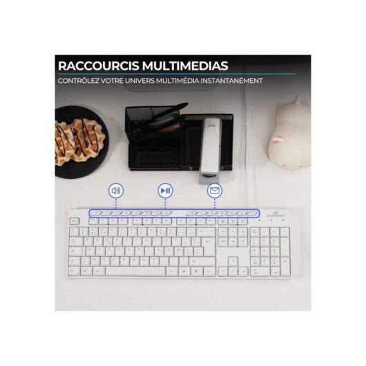 Teclado Bluestork Media Office AZERTY com 15 teclas multimédia e rato 1600 DPI