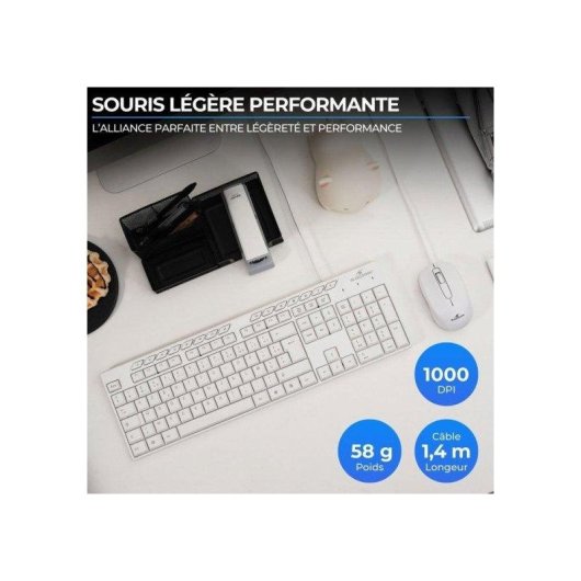 Teclado Bluestork Media Office AZERTY com 15 teclas multimédia e rato 1600 DPI