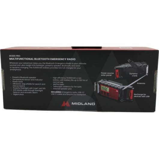 Radio de Emergencia Midland ER 300 Pro Bluetooth Solar