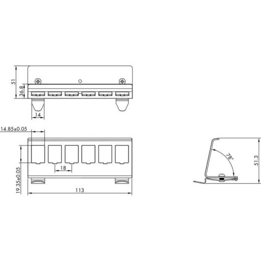 Adapter Roline para carril DIN, 6 módulos Keystone