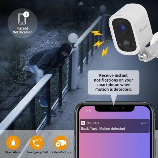 Sensor de Movimento Toucan TWC400S Wi-Fi Exterior Áudio Visão Noturna