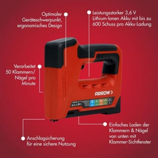Tacker Arrow ET501C Akkubetrieb 3.6 V 5-in-1