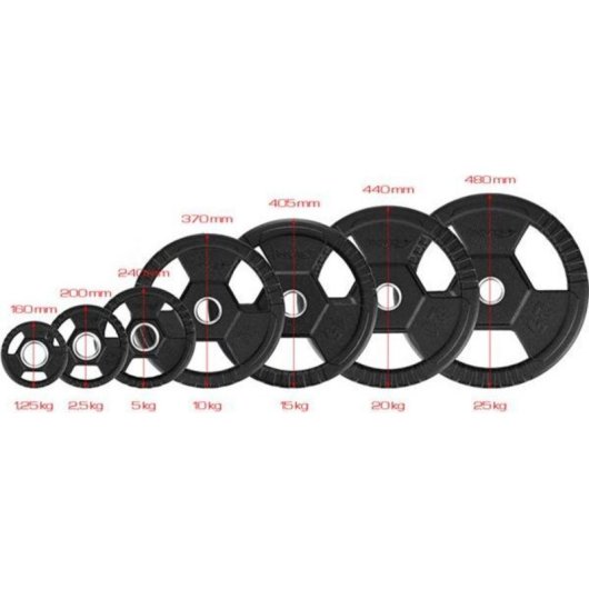Disco Olimpico HMS TOH 25 kg Gomma Nera 51 mm Diametro 44 cm