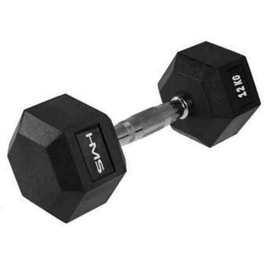 Mancuerna de peso fijo HMS Fitness HEX PRO 12 kg, acero inoxidable y caucho, negro