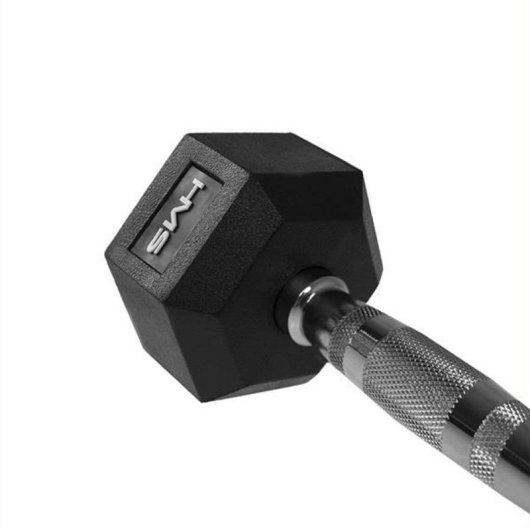 Mancuerna de peso fijo HMS Fitness HEX PRO 12 kg, acero inoxidable y caucho, negro