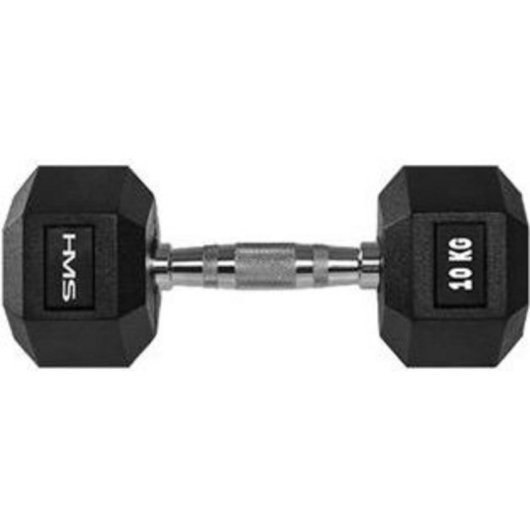 Mancubra a peso fisso HMS Fitness HEX PRO 10 kg, acciaio inossidabile e gomma