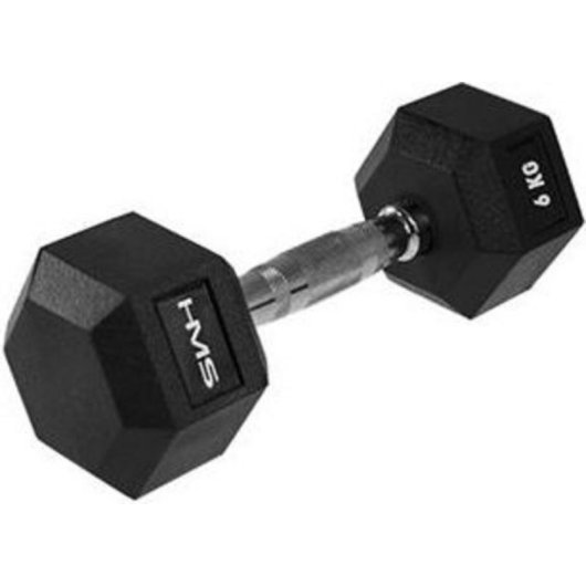 Mancuerna HMS Fitness HEX PRO 6 kg, Peso Fijo, Negro, Acero y Caucho