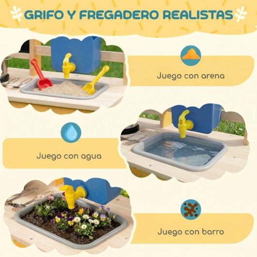 Aiyaplay Cocina De Juguete Exterior Con Ruedas Agua Real Fregadero Amarillo