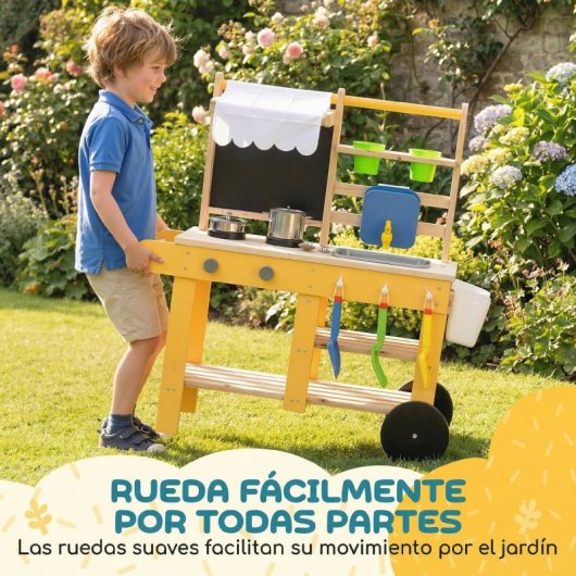 Aiyaplay Cocina De Juguete Exterior Con Ruedas Agua Real Fregadero Amarillo