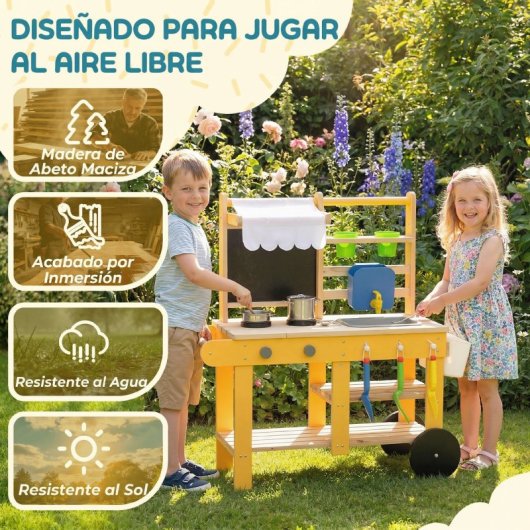 Aiyaplay Cocina De Juguete Exterior Con Ruedas Agua Real Fregadero Amarillo