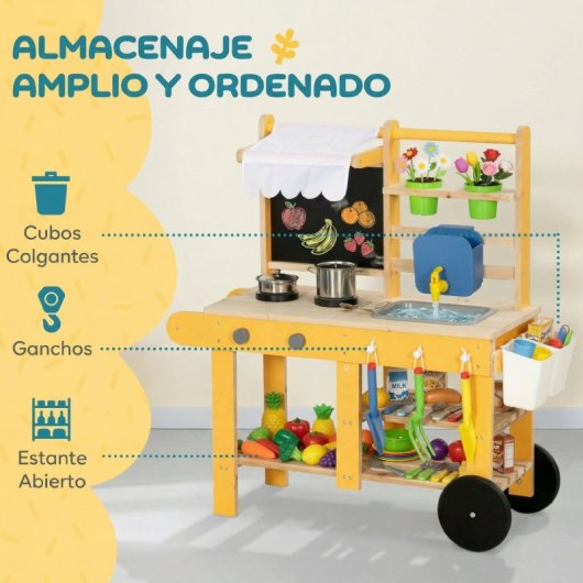 Aiyaplay Cocina De Juguete Exterior Con Ruedas Agua Real Fregadero Amarillo