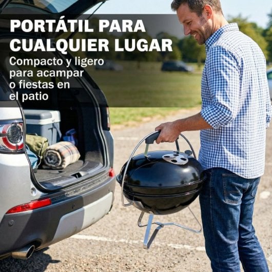 Churrasqueira a Carvão Outsunny Redonda Portátil com Tampa e Suporte Preto